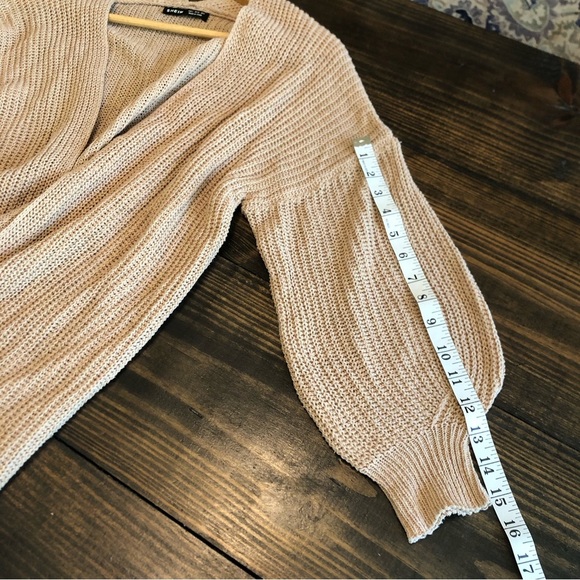Shein Open Neutral Oatmeal Cozy Cardigan Sweater Balloon Sleeves Women’s 4 - Picture 6 of 8